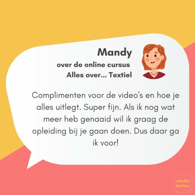 Een online naaicursus, is dat nou handig? Volgens Mandy wel!

De online cursussen van Studio Dotter volg je in je eigen tempo, lekker vanuit je eigen naai/woonkamer en wat vooral heel fijn is: je hoeft niks te onthouden! Mag wel natuurlijk, maar je hebt forever toegang tot de lessen, dus je pakt ze er zo even bij als je ze nodig hebt, en dan leg ik het gewoon weer uit 😉 

Je kunt kiezen voor een cursus over 
📍Patroontekenen, waarin je zelf vanuit niets een patroon tekent;
📍een Project, waarin we samen van A tot Z een specifiek kledingstuk gaan naaien;
📍een groot onderwerp, zoals een Overhemd of Broek, waarin je alle ins en outs daarvan leert kennen
📍een klein onderwerp, voor als je alleen even hulp nodig hebt bij een kneepje als een paspelzak, tailleband of polosluiting

Als je vragen hebt, kun je die aan mij en aan de rest van #teamstudiodotter stellen in de besloten Facebookgroep, want je hoeft het natuurlijk niet alleen te doen 😄

Bekijk alle cursussen hier: https://studiodotter.nl/online-naaicursus/

#vraagvoordejuf #dotterdag #oplesbijstudiodotter #teamstudiodotter #naaitips #sewingtips #sewingtricks #naaieniship #naaienistof #naaienisleuk #naaienvoorbeginners #naaienvoorgevorderden #naaienvoormezelf #naaienvoorkids #sewinglove #sewingaddict ##sewista #sewing #hobby #creatief #naaimachine #stoffenwinkel #stoffenwebshop #naailes #naaicursus #onlinenaailes #onlinenaaicursus