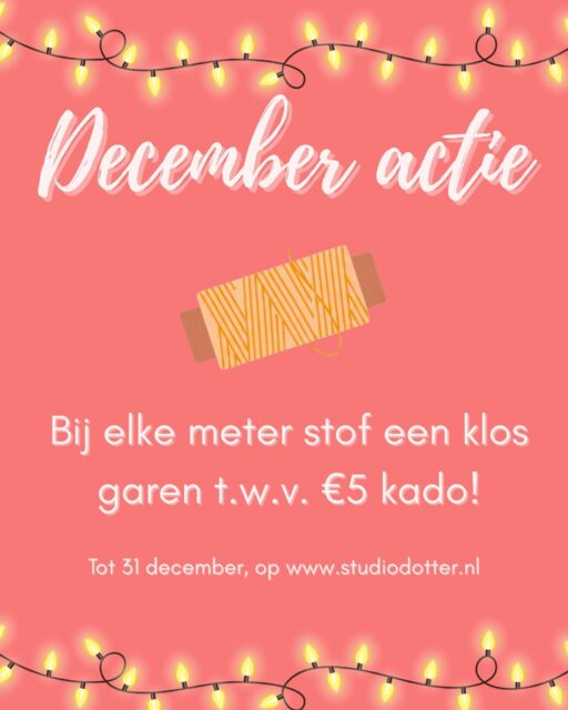 December is al duur genoeg, dus geef ik jou de hele maand een klos garen kado bij elke meter stof die je bestelt. Dat is 1000 meter garen (t.w.v. €5), daar kun je veel mee stikken!
 
Spelregels
📍Je krijgt een klos Alterfil garen van 1000m.
📍Koop 1m stof, krijg een bijpassende kleur garen kado.
📍Koop 2m of meer verschillende stoffen, krijg bij elk bijpassend garen kado.
📍Koop 2m of meer van dezelfde stof, krijg 1x bijpassend garen en per extra meter een neutrale kleur, zoals wit, zwart of donkerblauw.
📍Is de bijpassende kleur bij jouw stof niet meer voorradig, krijg je een neutrale kleur kado.
📍Deze actie geldt tot 31/12/2025 op www.studiodotter.nl/product-categorie/stoffen/

#selfishsewing #isew #sewingpattern #naaipatroon #sewingaddict #stoffenwinkel #sewingforwomen #zelfmakenisveelleuker #sewover40 #wearwhatyousew