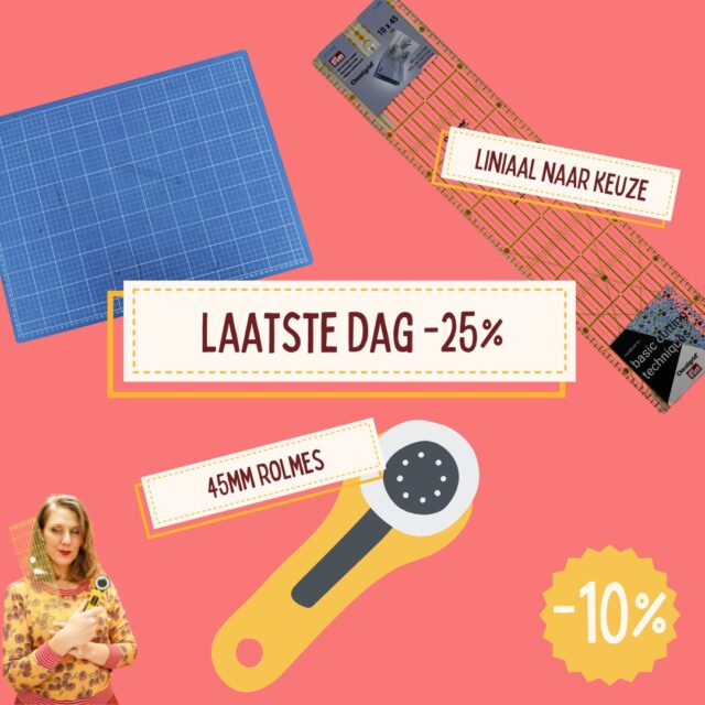 Laatste dag! Pak jij nog even die 25% korting mee op een snijmat, rolmes (+navulling) en liniaal? 

Morgen start een nieuwe 25% kortings-actie, dus blijf aan de lijn... 😁

#teamstudiodotter #teamrolmes #rotarycutter #sewing