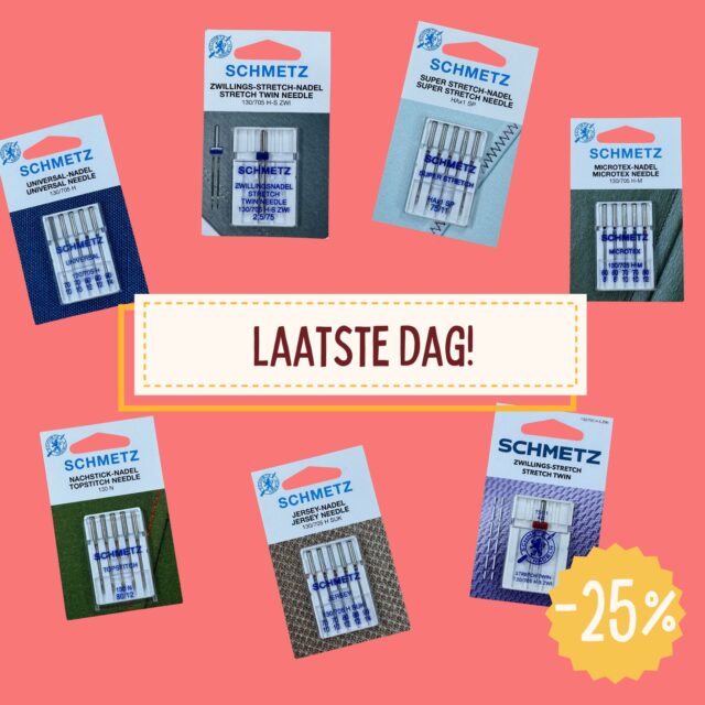 Alleen vandaag nog: 25% korting op het complete naaldenpakket: van elk soort een setje in huis. Jij kunt goed voorbereid aan de slag!

#naaimachine #naaien #hobby #creatief