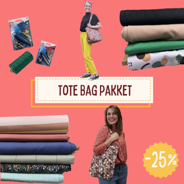 Nieuwe donderdag, nieuwe 25% korting-actie!

Studio Dotter is jarig en viert dat deze week met 25% korting op alle Tote Bag pakketten. Je hebt de keuze uit 10 stoffen en op = op...

In de korte online cursus Naai een Tote Bag leg ik je uit - in iets meer dan een uur aan videolessen - hoe je deze toffe tas naait, in 2 formaten. Leuk voor de meester of juf aan het eind van het schooljaar, of gewoon lekker voor jezelf. Ik heb er zelf meer dan 10, want ze zijn zo handig, leuk om te maken en in een mooi stofje om van te smullen.. 

Om z'n tas te maken heb je van alles nodig en dat vind je allemaal samen in de Tote Bag pakketten. Je krijgt:

📍stof naar keuze, genoeg voor 1 Maxi tas
📍bijpassend garen
📍drukknopen (genoeg voor 3 tassen)
📍siernieten (ook genoeg voor 3 tassen)
📍het patroon voor de Mini of voor de Maxi, of allebei; zelf even kiezen dus!

Daarnaast mag je nog toevoegen, óók met 25% korting:

📍de online cursus Naai een Tote Bag 
📍gereedschap voor de drukknopen en de siernieten, in de vorm van een tang of tripod.